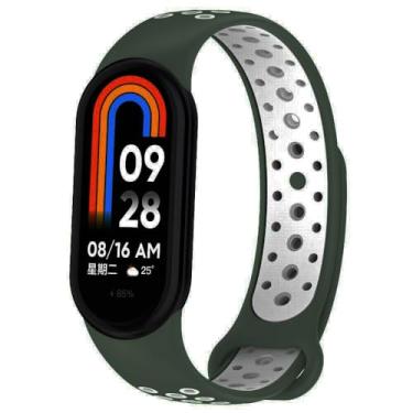 Imagem de Pulseiras NSmart_store com encaixe de metal compatíveis com MI BAND 8 - New version (MI BAND 8, Verde Escuro com Branco NK)