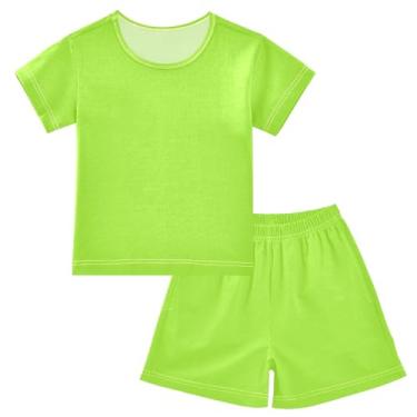 Imagem de CHIFIGNO Conjunto de duas peças para meninos e meninas, conjunto de shorts e blusa de manga curta para crianças, roupas de verão tamanho 5-14, Verde, amarelo, 5 Anos