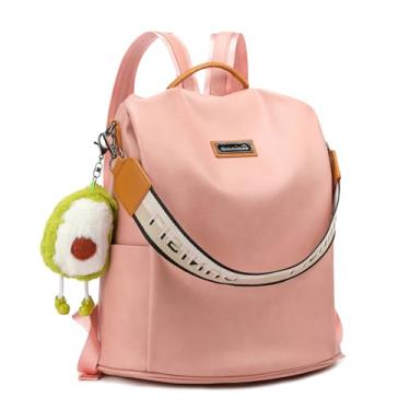 Imagem de LISINUO Mochila feminina antirroubo, mochila de couro, para faculdade, chaveiro incluído, rosa, Large, Cor lisa
