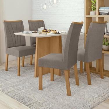 Imagem de Conjunto Mesa 120cm Celebrare com Vidro e 4 Cadeiras Apogeu Amêndoa Clean/Off White/Bege