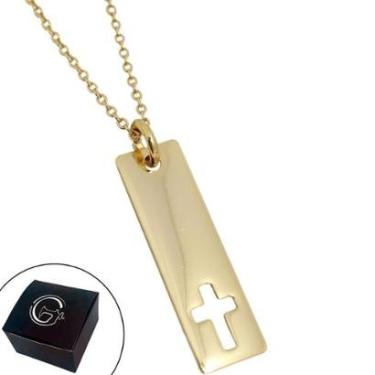 Imagem de Colar Corrente Elo Português Medalha Cruz Vazada Banhado a Ouro - NE-Unissex