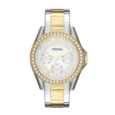 Imagem de Fossil Relógio feminino Riley de aço inoxidável com detalhes em cristal e quartzo multifuncional, Two-Tone Silver/Gold, Standard, Riley - ES3204