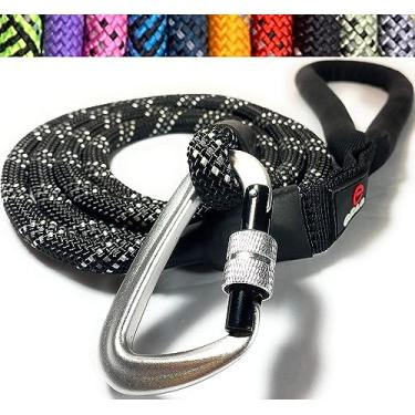 Imagem de Correia para cães Enthusiast Gear Climbing Rope com mosquetão de bloqueio para raças grandes e médias | Resistente e durável com trança reflexiva e aderência acolchoada confortável (1,8 m) - Preço introdutório!Enthusiast Gear preto EG-CRL-BLACK
