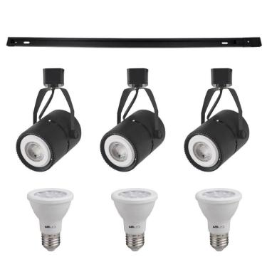 Imagem de Kit Trilho 1m + 3 Spots Classic Preto + 3 Lâmpadas Par20 9w - Nordecor 6000k (branco Frio)