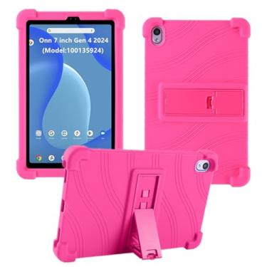 Imagem de HminSen Capa para tablet Walmart Onn 17.8 cm modelo 2024 (100135924), capa ajustável de silicone macio para crianças para tablet Onn 17.8 cm Gen 4 2024 (rosa)