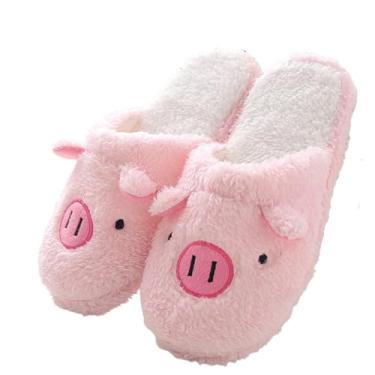 Imagem de Pantufas Feminina de Porquinho Rosa, Felpuda, Pêlo Macia e Quentes (Rosa, BR, Adulto, Numérico, 36)
