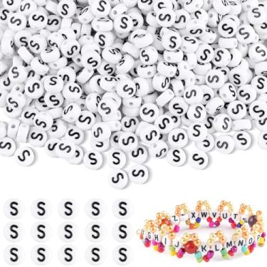 Imagem de Yholin Miçangas de letras, contas de letra S para kit de fabricação de pulseiras da amizade, suprimentos para fabricação de joias faça você mesmo, contas do alfabeto, 500 peças