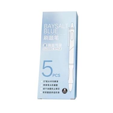 Imagem de Joucien 5 peças/caixa - Caneta neutra simples de 0,5 mm para doces, 5 peças/caixa com cabeça ST preta, caneta neutra - bolha de sal marinho azul (caixa com 5)