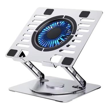Imagem de Suporte para Notebook de Alumínio Rotativo 360 Graus Giratório Portátil Retrátil com Ventilador Cooler Ajustável Articulado Dobrável para Macbook Laptop Vertical Universal