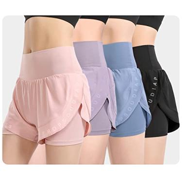 Imagem de Shorts Espovos Femini 2 Em 1, Cintura Alta, Estampa de Secagem Rápida, Respirável, Corrida, Fitness, Roupas Espovas