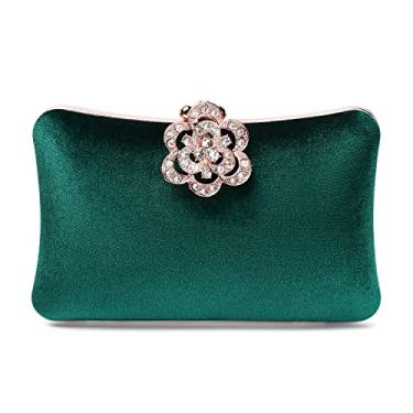 Imagem de Mulian LilY Bolsas de veludo para noite femininas com fecho de flor com strass e cristal embelezado bolsa clutch para festa de casamento, Verde