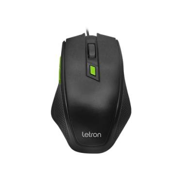 Imagem de MOUSE OPTICO OFFICE LEVEL PRETO E VERDE FIO USB ERGONOMETRO 6D LETRON