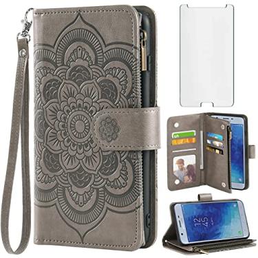 Imagem de Asuwish Capa carteira compatível com Samsung Galaxy J7 Star J 7 Crown 7J Refine 2018 J7V V 2ª geração e protetor de tela de vidro temperado com suporte de cartão para celular Glaxay Aura S767VL SM