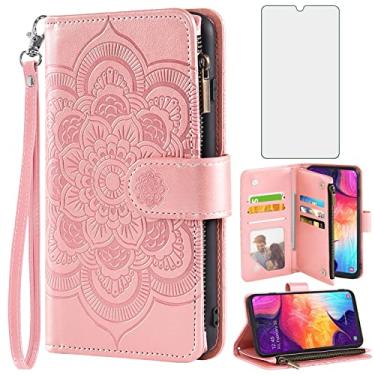 Imagem de Asuwish Capa carteira compatível com Samsung Galaxy A50 A50S A30S e protetor de tela de vidro temperado flip porta-cartões capa para celular Glaxay A 50 50S 30S Gaxaly S50 50A SM A505G feminino ouro