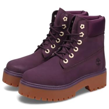 Imagem de Timberland Bota feminina Stone Street 15 cm com cadarço impermeável, Nobuck roxo escuro, 6 Wide