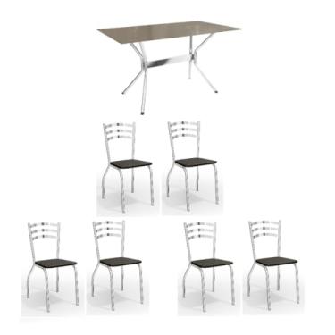 Imagem de Conjunto Sala de Jantar Kappesberg Crome com Tampo de Vidro e 6 Cadeiras Cromado/Bronze/Preto