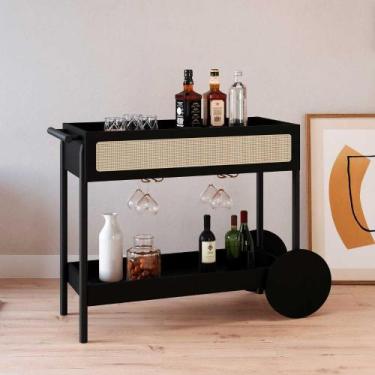 Imagem de Carrinho Bar 1 Gaveta 112cm com Porta Taças Pés em Madeira - Artesano 