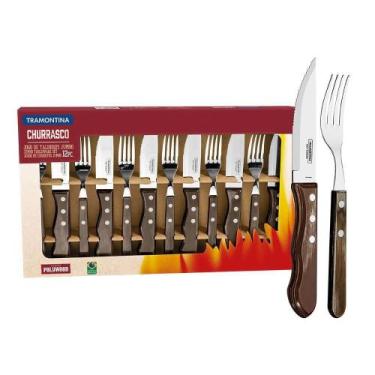 Imagem de Jogo de Talheres Churrasco Tramontina Jumbo Inox Cabo Madeira Castanho