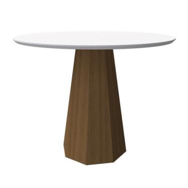 Imagem de Mesa de Jantar Redonda 4 Lugares Isis Imbuia Off White MDF 100x100 - N