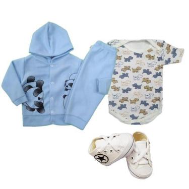 Imagem de Kit Roupinha de Bebê 4 Peças Body Moletom Sapatinho Estiloso - Koala B