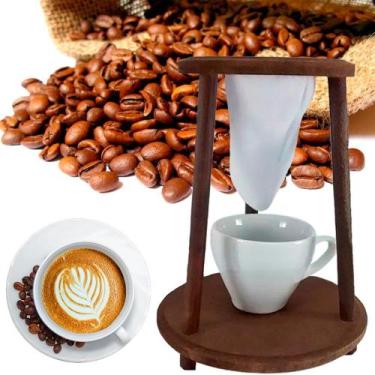 Imagem de Suporte Coador de Café com Filtro de Pano e Xícara de Porcelana - Retr