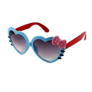 Imagem de Óculos de Sol Infantil Laço Coração Proteção UV - Poolsy, Azul Vermelh