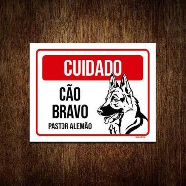 Imagem de Kit 5 Placas Cuidado Cão Cachorro Bravo Pastor Alemão - Sinalico.Com