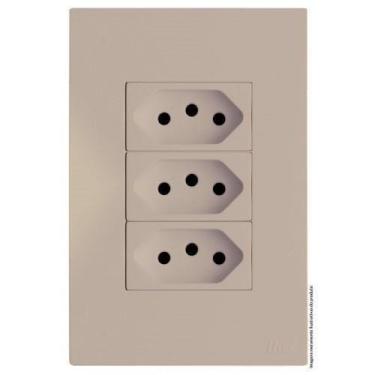 Imagem de Kit Tomada Tripla 10A 4X2 Brs12194-0Ar - Blux Recta Areia Satin Fosco