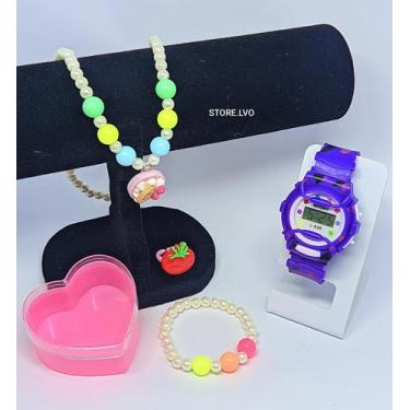 Imagem de Kit Relógio Infantil Digital Meninas Sport Silicone Colorido + Conjunt