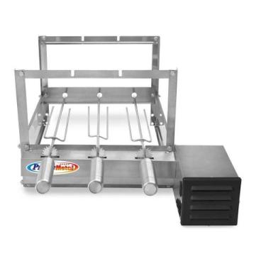 Imagem de Churrasqueira Gira Grill Giratório Inox 3 Espetos Com 1 Espeto Espada 