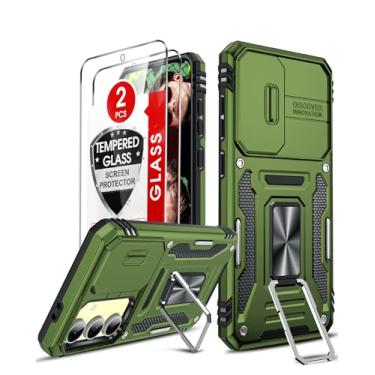 Imagem de LeYi Capa para Samsung Galaxy S24-FE: com [2 pacotes] protetor de tela de vidro temperado e capa de câmera deslizante, suporte magnético giratório de 360° para celular Samsung Galaxy S24FE,