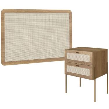 Imagem de Cabeceira Solteiro 90cm e 1 Mesa Lateral 2 Gavetas Industrial Indy A03