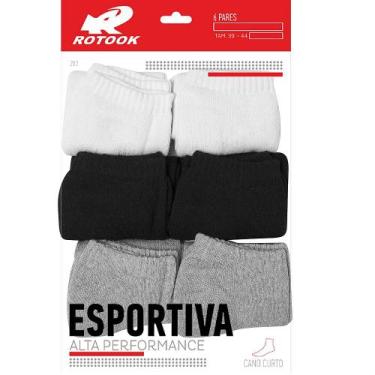 Imagem de Kit 6 Pares Meias Esportivas Cano Curto Dallf, Preto, Cinza, Azul, 39-