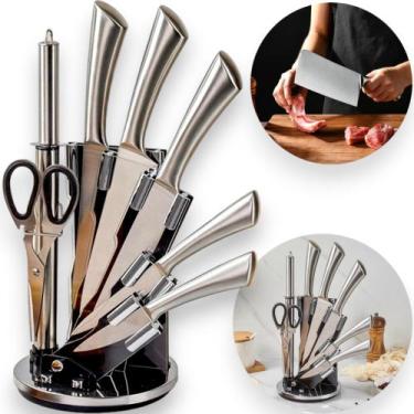 Imagem de Conjunto De Facas Inox Para Cozinha Com Suporte E Afiador 8 Peças Prem