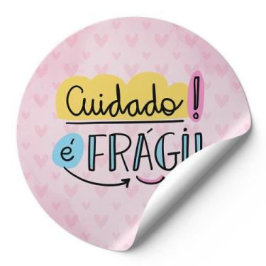 Imagem de 120 Etiquetas Auto Colante Adesivos Redondos Cuidado É Frágil Fundo Bo