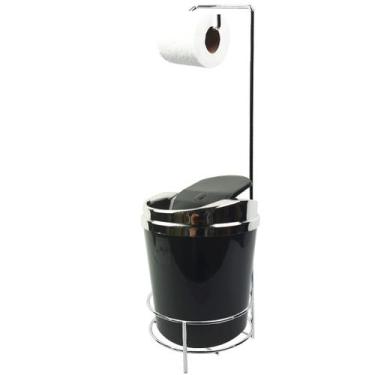 Imagem de Suporte Porta Papel Higiênico lixeira Preto 5 Litros Com Tampa Bascula