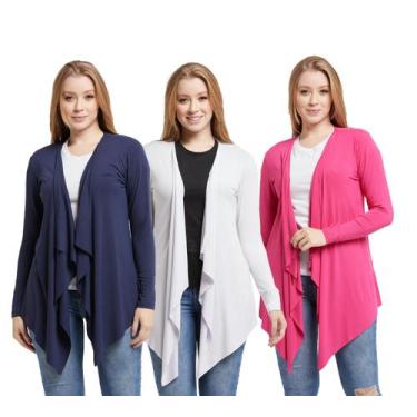 Imagem de Kit 03 cardigans feminino kimono com bico manga longa - Wooks, Azul, B