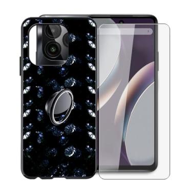 Imagem de KJYFOANI Capa BLU Bold K10, [1 x película protetora de vidro temperado], amortecedor TPU macio à prova de choque, com [suporte de anel de rotação de 360°] capa de telefone para BLU Bold K10 (16.8 cm)