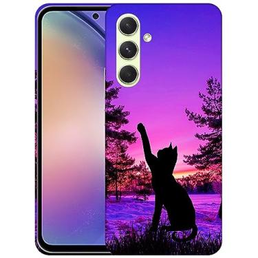 Imagem de SM Cases Capa Samsung Galaxy A54 5G - Gato no Pôr do Sol Design Impresso 3D Capa Traseira de Plástico Rígido Capa para Samsung Galaxy A54 5G.