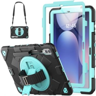 Imagem de HXCASEAC Capa para Samsung Galaxy Tab S10+ Plus / S9 Fe+ / S9+ 5G 12,4 polegadas protetora com protetor de tela/suporte S Pen / alça de mão com suporte giratório 360 - azul claro