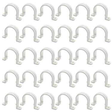 Imagem de ZUDKSUY Braçadeira de conduíte de PVC branco de 30 peças, braçadeiras de tubo de conduíte de plástico de dois furos de 1/5.1 cm, braçadeiras em U de fio de PVC de 20 mm para cabo de telefone elétrico