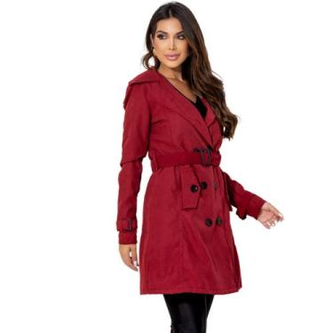 Imagem de Sobretudo Feminino Casaco Maxi Blazer Longo Social Forrado Com Cinto M