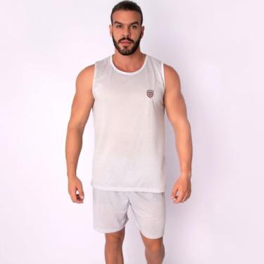 Imagem de Pijama Masculino Regata Adulto Short Verão Curto Malha Liso Dormir Bás