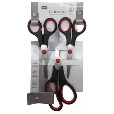 Imagem de Kit 3 Tesoura Aço Inox Multiuso Papel Tecido Costura Cozinha - Fwb