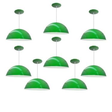 Imagem de Kit 8 Luminária Pendente Meia Lua 50cm Interior Branco Brilho Com Fiaç