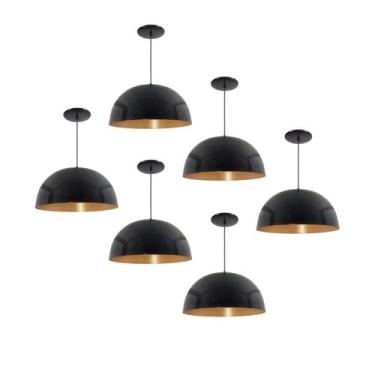 Imagem de Kit 6 Luminária Pendente Meia Lua 24cm Com Interior Cobre Fiação 110/2