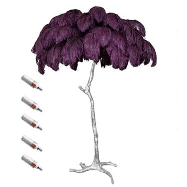 Imagem de Luminária de pé de luxo com pena de avestruz natural com 3 lâmpadas de LED E14 de temperatura de cor, poste dourado e luz de base para decoração