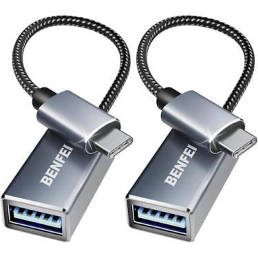 Imagem de BENFEI Adaptador USB C para USB 3.0, pacote com 2 adaptadores USB C para A macho para fêmea compatível com iPhone 15 Pro/Max, MacBook Pro/Air 2023, iMac, S23, XPS 17