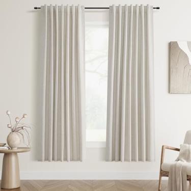 Imagem de Cortinas blackout 183 cm de comprimento para quarto cortinas bonitas para cozinha moderna pequenas cortinas de janela baía blackout isolamento térmico aba traseira cortinas bege linho natural 1,8 m 52