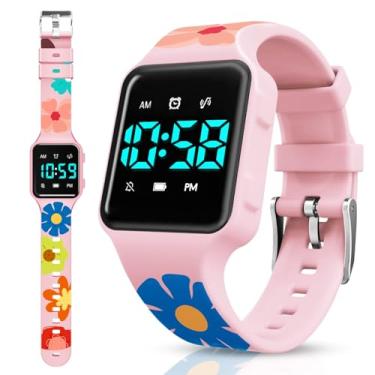 Imagem de Relógio de treinamento penico para crianças com contagem regressiva, alarmes, música ou alertas de vibração – à prova d'água para meninos e meninas de 2 a 9 anos, Flor rosa